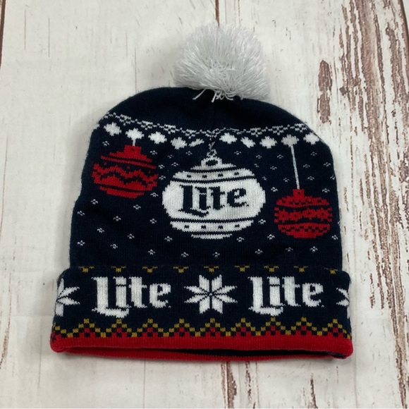 miller lite Other - Miller Lite Knit Beanie Hat Pom Pom Winter Sz OSFM